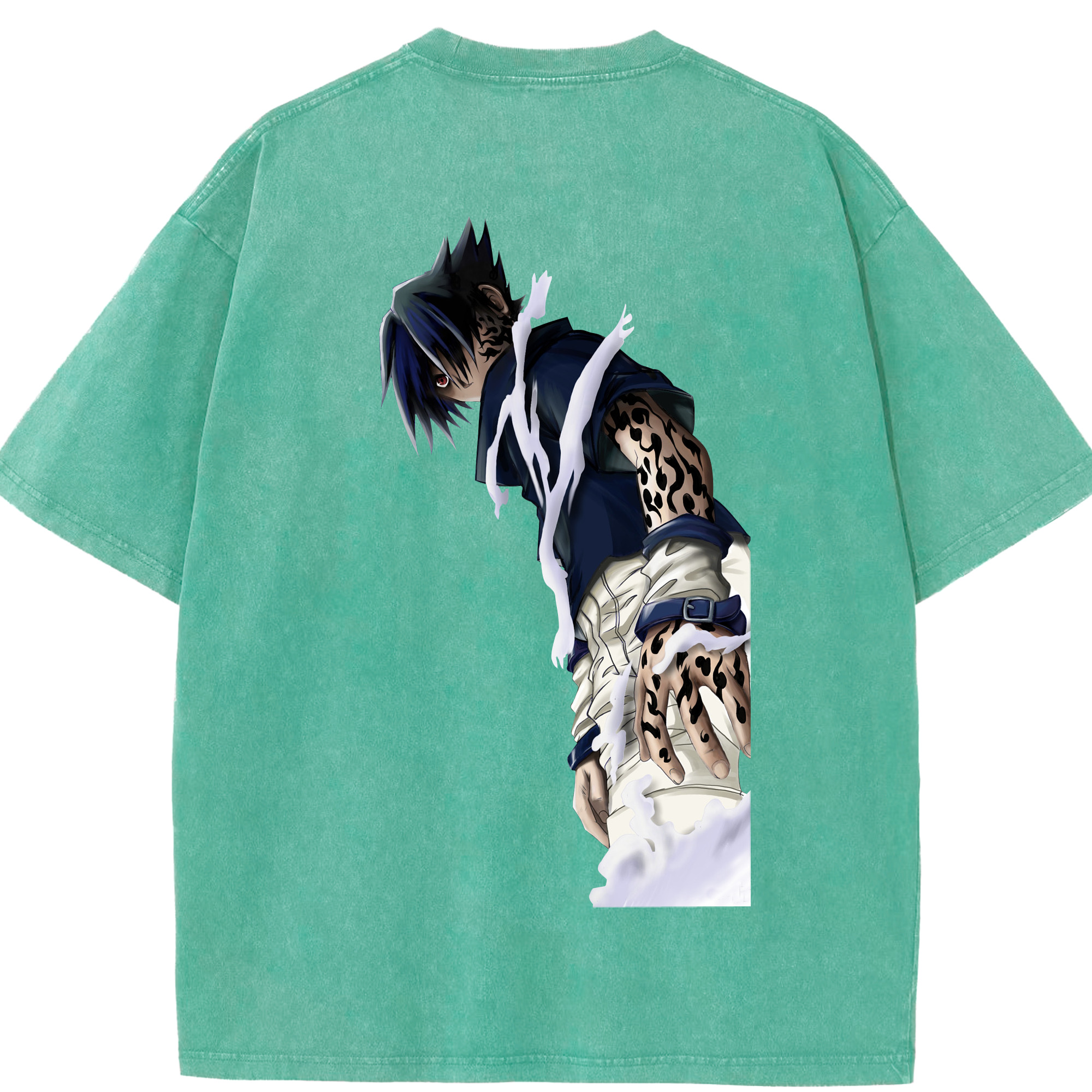 （画像用） NARUTO -ナルト- うちは サスケ Uchiha Sasuke 綿100% ヴィンテージ風 半袖Tシャツ（背面プリント）